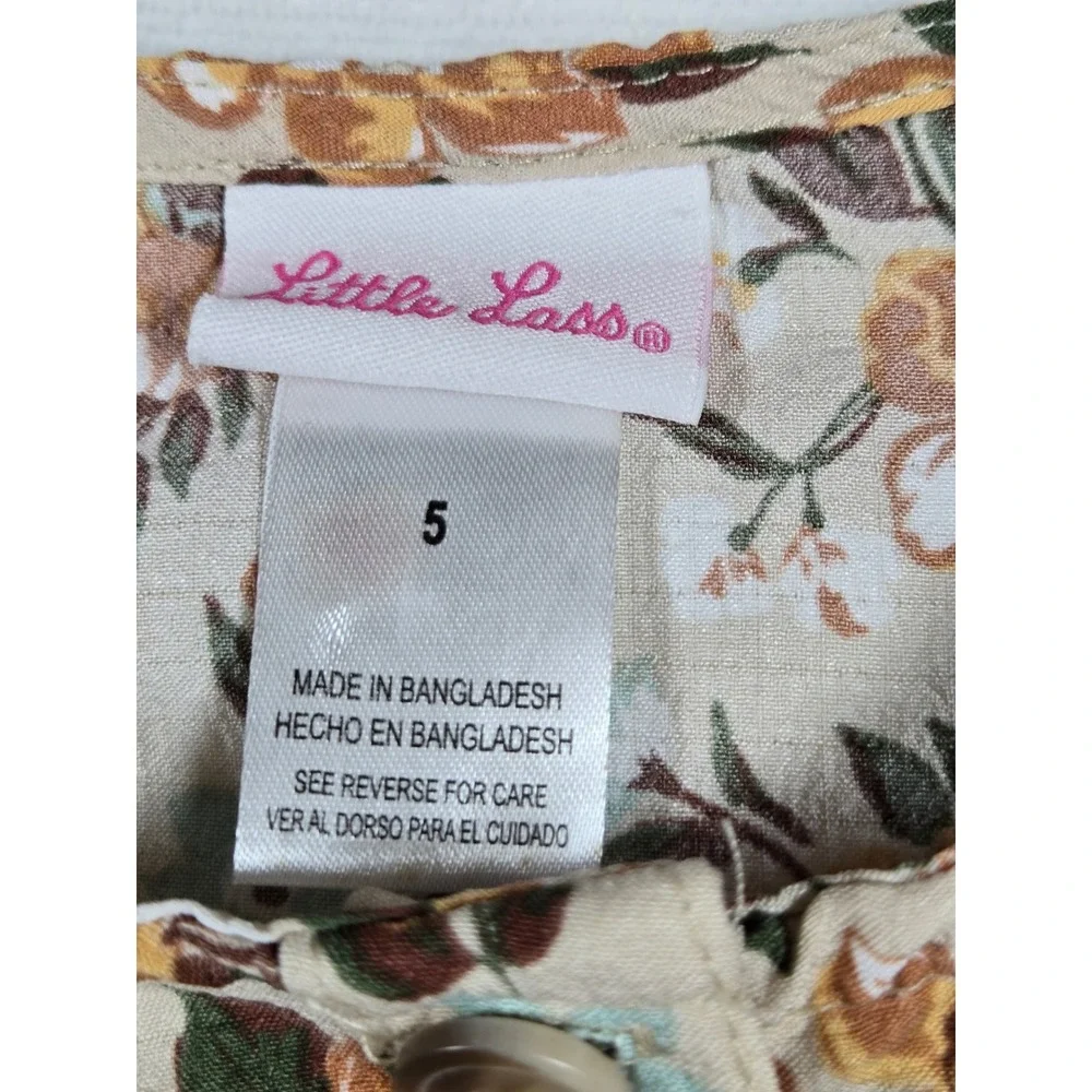 Little Lass Girls‎ Tan Floral Button Front Flutter Sleeve Dress Size 5
